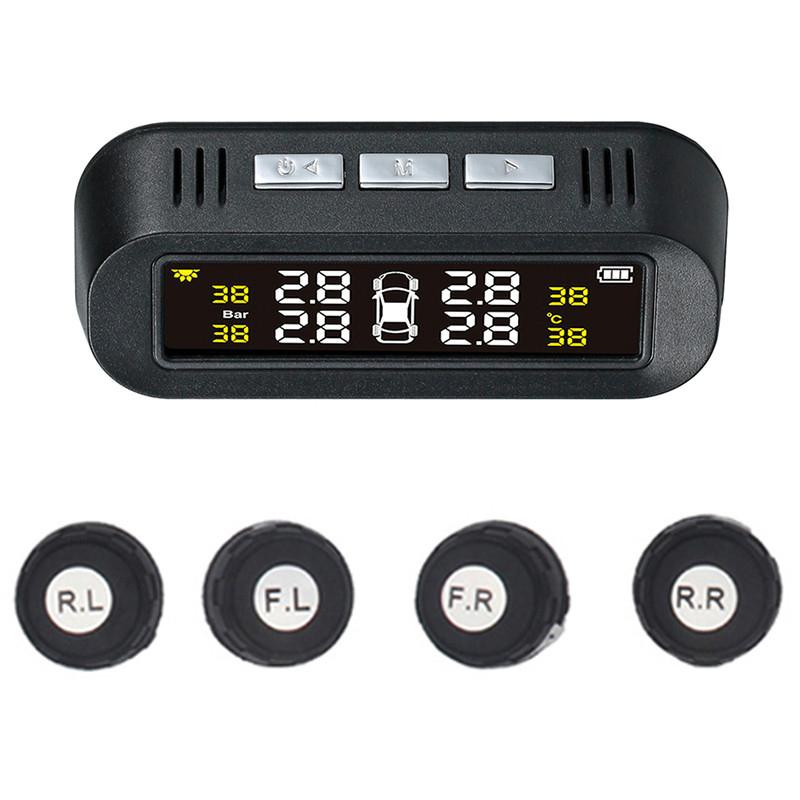 Tpms Solar Power Universal,Wireless Tire Pressure Monitoring System With 4 External Sensors,Real-Time Displays 4 Tires'Pressure And Temperature