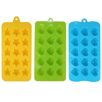 Gambar foonovom 3pcs Chocolate And Candy Molds Silicone Mold Ice CubeTrays, Hearts, Stars Shells Shapes Molds For Making HomemadeChocolate, Candy, Gummy, Jelly, Green+Blue+Yellow   intl