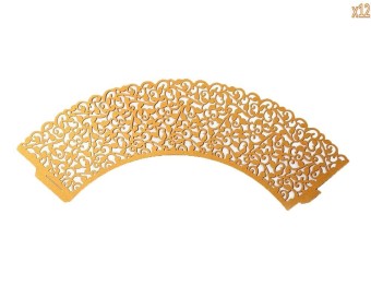 Gambar gaoshang 12 Pcs Cupcake Wrapper Paper Design Carrier Cups forWedding Party Decoartion (Gold)   intl