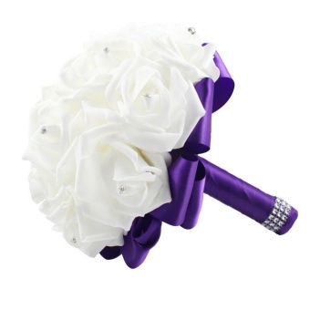 Gambar xinggang 1 Bouquet 16pcs Bridal Wedding Roses Artificial Flowerswith Rhinestone (Purple)   intl