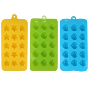 Gambar yesefus 3pcs Chocolate And Candy Molds Silicone Mold Ice CubeTrays, Hearts, Stars Shells Shapes Molds For Making HomemadeChocolate, Candy, Gummy, Jelly, Green+Blue+Yellow   intl