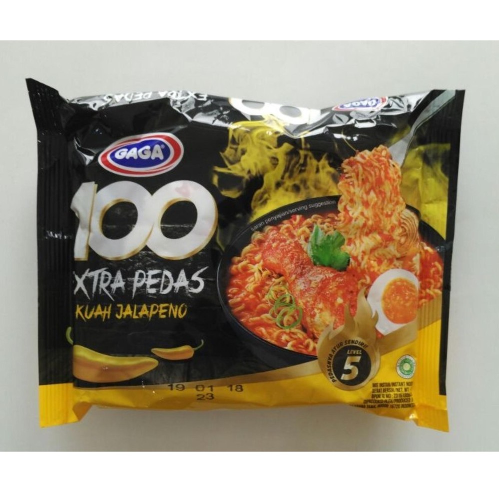 GaGa Mi Instan HOT EXTRA PEDAS Kuah JALAPENO (30 Packs) 100% HALAL Indonesia MUI