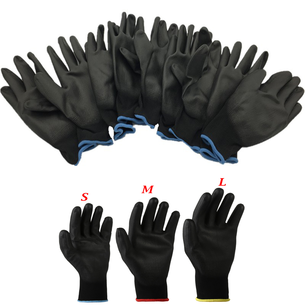 SWRJGM SHOP 1/6 Pairs Non-slip Nylon PU Black Polyurethane Labor Protection Coated Work Gloves