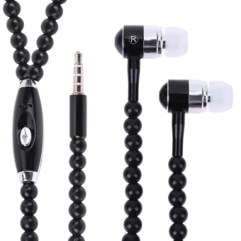 Gambar 1.2m 3.9ft Fashion Pearl Necklace Earphone Stereo HiFi Headset(Black)   intl