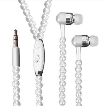 Gambar 1.2m 3.9ft Fashion Pearl Necklace Earphone Stereo HiFi Headset(White)   intl