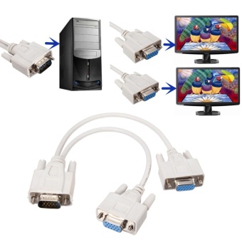 Gambar 15Pin VGA 1 Male To 2 Female Monitor Y Splitter Cable Lead LCD for PC Desktop   intl