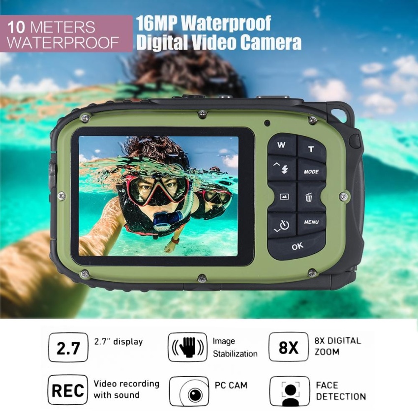 16MP 2.7" LCD Waterproof Digital Video Camera Mini Camcorder DV Underwater Max 10M Diving 8X Digital Zooming Face Detection - intl  