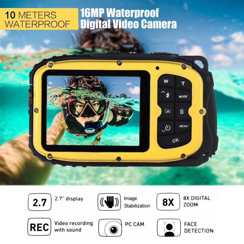 16MP 2.7" LCD Waterproof Digital Video Camera Mini Camcorder DV Underwater Max 10M Diving 8X Digital Zooming Face Detection Yellow Outdoorfree - intl  