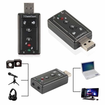 Gambar 1x Black USB 2.0 7.1 Channel 3D Virtual Audio Sound Card with keysfor PC Laptop Universal Computers Windows System   intl