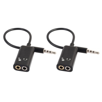 Gambar 2 x Stereo 3.5mm Splitter Audio Male to Earphone Headset+MicrophoneAdapter(Black)   intl