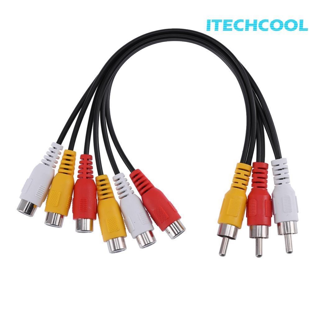 25cm 3RCA Male Jack to 6RCA Female Plug Audio Video AV Adapter Cable - intl