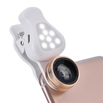 Gambar 3 in 1 Universal 8 LED Fill Light 15X Macro+0.62X Wide Angle+Fisheye Lens Phone Clip (Gold)   intl