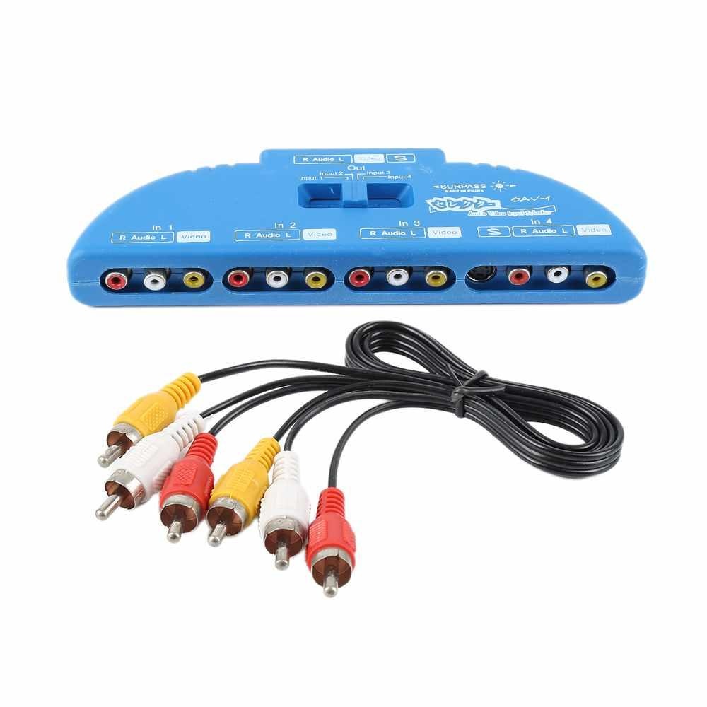 4-Way Audio Video AV RCA Composite Switch Selector Box Splitter dengan AV Kabel-Intl