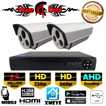 Gambar 4CH HD CCTV 2 buah Peluru DTB 41S1080P 2.2MP Set Kit DVR Kamera 1.4 MP AHD Decoding Baru EXIR Model 2017 720p   960p Lensa 4mm Perekam Video digital Adaptor gratis Braket Kamera Gratis