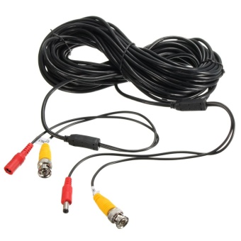 Gambar 50ft Security Camera Cable CCTV Video DC Power Wire BNC RCA Black Cord DVR TV   intl