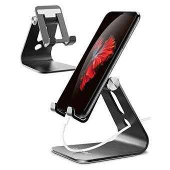 Gambar Adjustable Cell phone Stand, iPhone Stand, [New Hollow Design] Apiker Aluminum Smartphone Stand Holder Dock for iPhone 7 Plus 6s 6 Plus 5s, Samsung Galaxy Note 8 S8 Plus S7 S6 and up to 10.1\