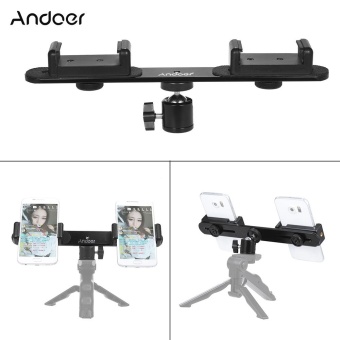 Gambar Andoer Smartphone Live Broadcast Bracket with Dual Phone Holders Clips Ball Head Tripod Adapter Mount for iPhone 7  7 Plus  6  6 Plus  6s Outdoorfree^   intl