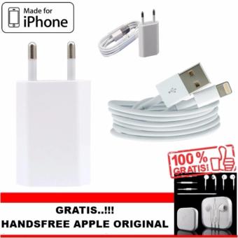 Apple Charger iPhone USB to Lighting 5 / 5G / 5S Original + GRATIS Handsfree Apple earpods Original - Putih  