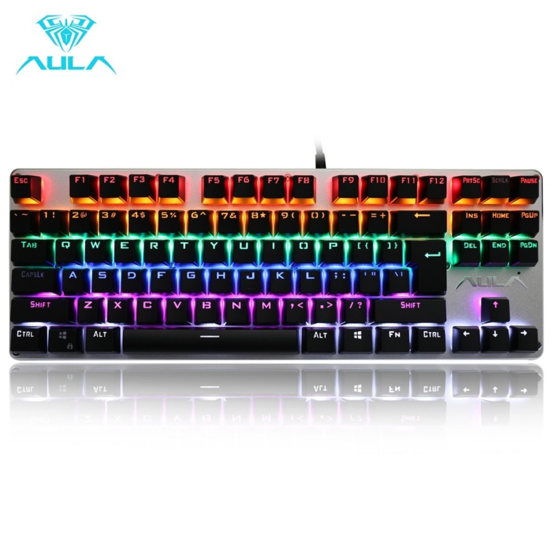 AULA AK2012 Keyboard Gaming Mechanical TKL Rainbow - Silver