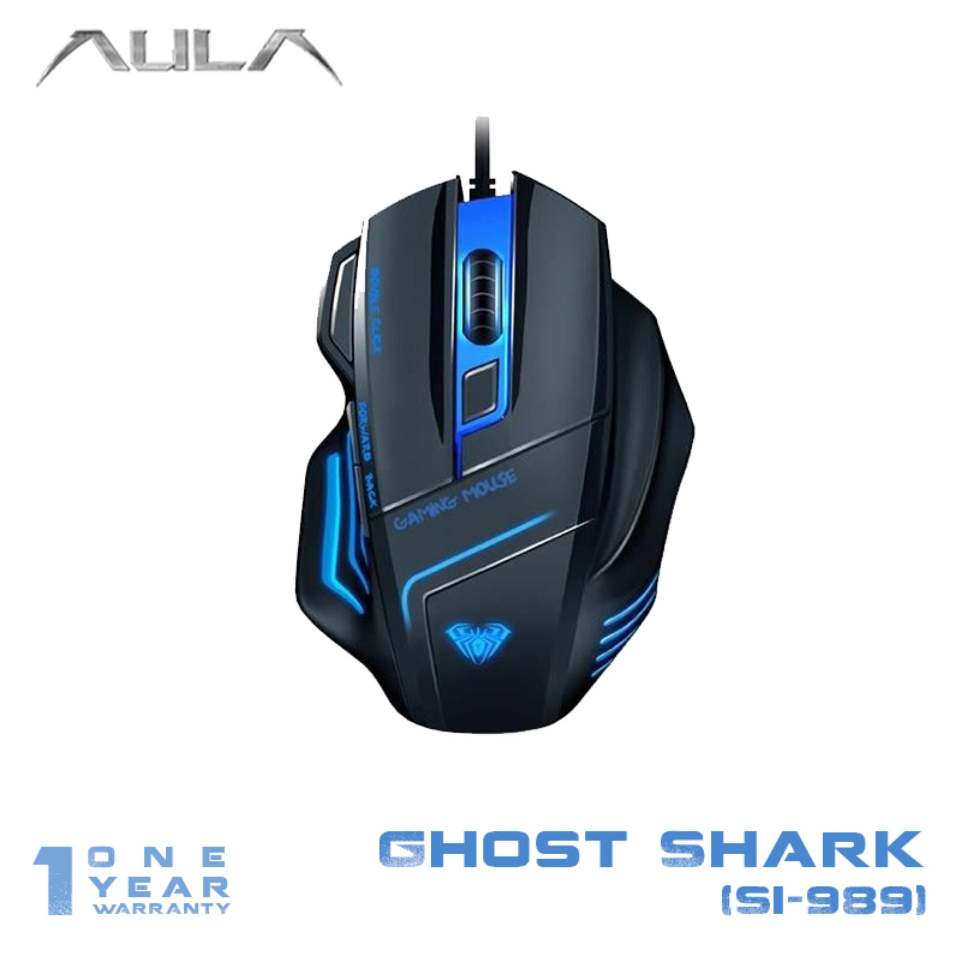 AULA Ghost Shark Gaming Mouse with 7 Customized Marco Keys Balancing Weight 6 DPI Breath Light Mouse - Hitam