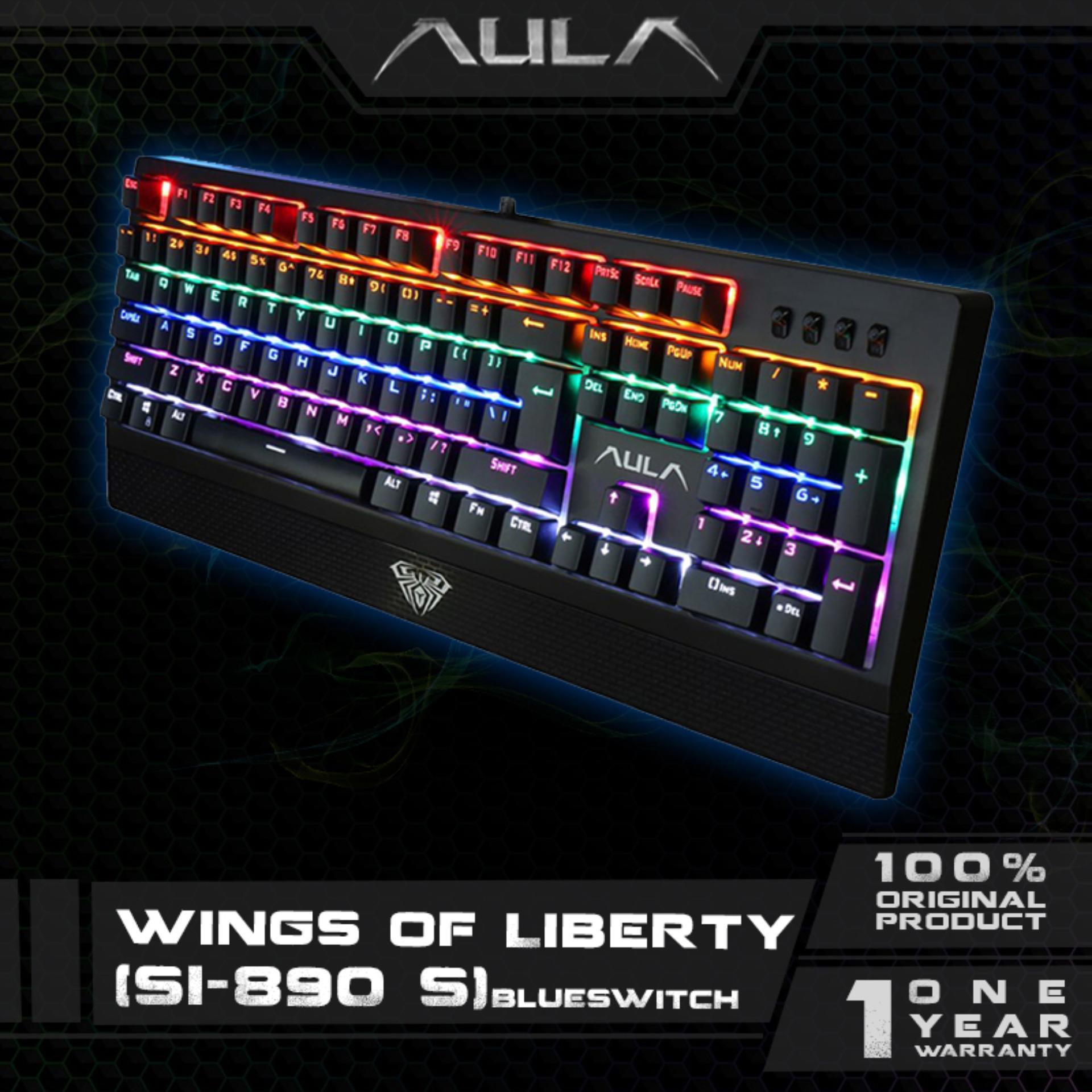 AULA SI890 Wings of Liberty Mechanical Gaming Keyboard 104keys Multicolors LED Backlit - Hitam