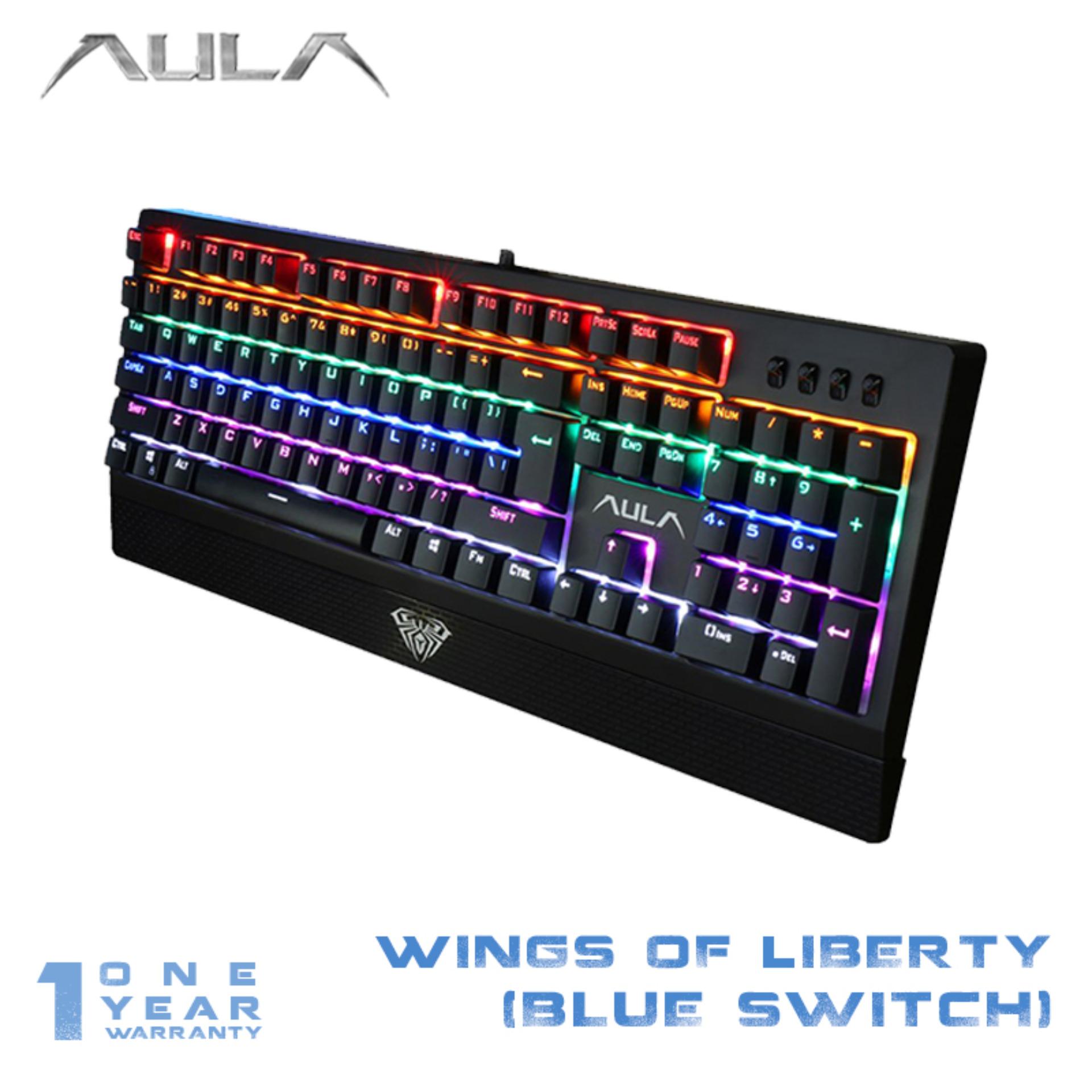 AULA Wings of Liberty Mechanical Gaming Keyboard Blue Switch 104keys RainBow LED Backlight - Hitam