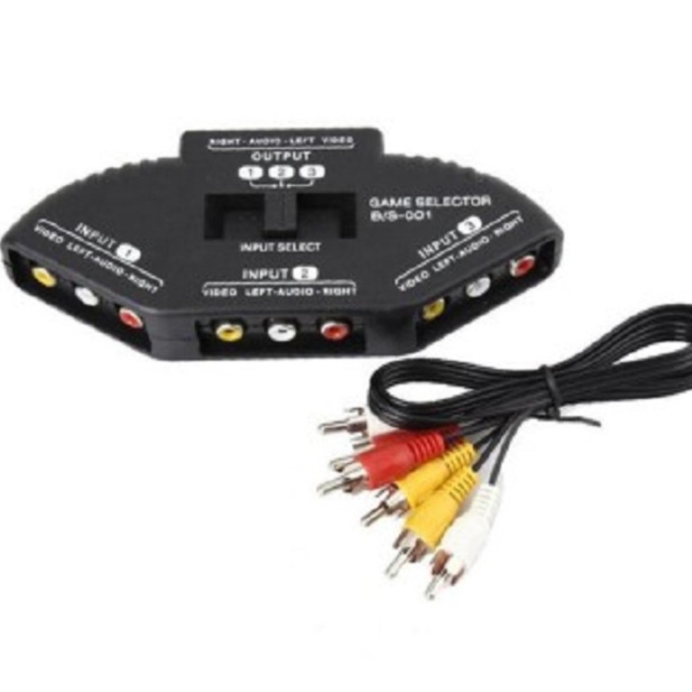 AV Selector switch 3 in 1out + Kabel Rca  Warna Random