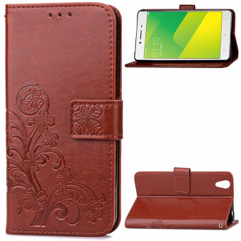 BYT Bunga Debossed Kasus Kulit Flip Penutup untuk OPPO A37 (Coklat)