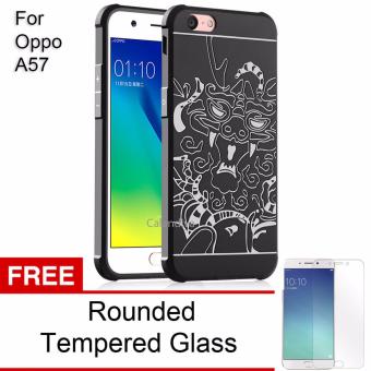 Calandiva Dragon Shockproof Hybrid Case for Oppo A57 - Hitam + Rounded Tempered Glass Oppo A57  