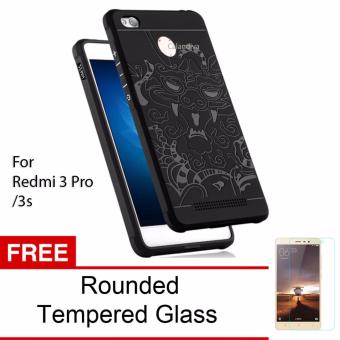 Gambar Calandiva Dragon Shockproof Hybrid Case for Xiaomi Redmi 3 Pro   Prime   3s   Hitam + Rounded Tempered Glass