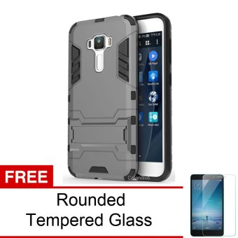 Gambar Calandiva Rugged Kickstand Slim Armor Hardcase for Zenfone 3 ZE552KL 5.5 inch ( Grey ) + Rounded Tempered Glass