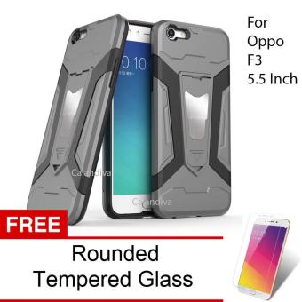 Gambar Calandiva Transformer Kickstand Slim Armor Hardcase for Oppo F3 5.5 inch + Rounded Tempered Glass