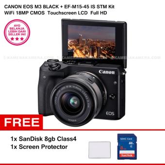 CANON EOS M3 + EF-M15-45 IS STM KIT (BLACK) 24.2MP WiFi Touchscreen LCD + SanDisk 8gb + Screen Protector  
