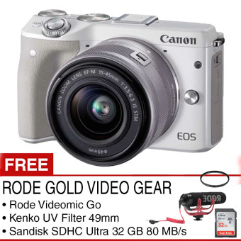 Canon EOS M3 Kit 15-45mm - Putih + RODE Gold Video Gear  