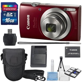 Canon PowerShot ELPH 180 Digital Camera (Red) + 16GB SDHC Memory Card + Mini Table Tripod +Protective camera case with Deluxe Cleaning Bundle - intl  