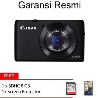 Canon PowerShot S200 Black + Free 8GB + Screen Protector  