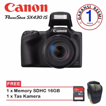 Canon PowerShot SX430 IS - 20.5MP - Hitam (Garansi Resmi)+Memory SD 16GB + Tas Kamera  