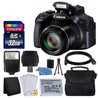 Canon PowerShot SX60 HS Digital Camera + Flash + Extra + HDMI Cable + 32GB Class 10 Card Complete All You Need Deluxe Accessory Bundle And Much More - intl  