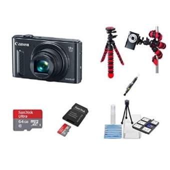 Canon PowerShot SX610 HS (Black) + 2 Tripods + 64GB microSD Card + Card Reader + 6PC Cleaning Kit + 2-in-1 Lens Cleaning Pen - intl  