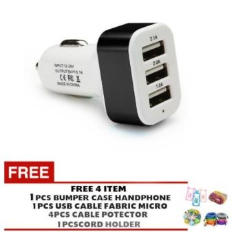 Gambar Car Charger 5.1A 3 Port Charger Mobil Hitam + Gratis Bumper HPKarakter + 4 Pelindung Kabel 2 Warna + 1 Penjepit Kabel Karakter +1 Kabel Data Tali Sepatu Micro USB