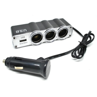 Gambar Car Charger Splitter Lighter 3 Lubang dan 1 USB 24V 5A   Hitam