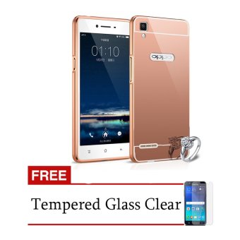 Gambar Case Aluminium Bumper Mirror for OPPO F1 Selfie Expert   Rose Gold + Free Tempered Glass