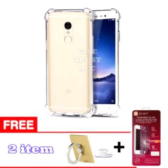 Gambar Case Anti Crack for Xiaomi Redmi Note 4X TPU Softcase (Clear) + Free Tempered Glass + Ring Handphone Universal.