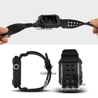 Gambar Case Band Silikon Apple Watch Band 42mm Full Cover Dapat SilikonPelindung Apple Watch dengan Silicone Band Tangan Apple Watch 42 mm  Black