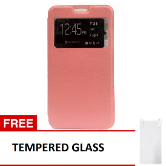 Gambar Case Flip Leather Cover for Xiaomi Redmi Note1  Pink + GratisTempered Glass