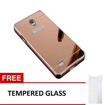 Gambar Case For Oppo Joy 3   A11 Bumper Slide Mirror   Rose Gold + FreeTempered Glass