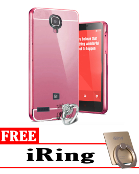 Gambar Case for Xiaomi Redmi Note Aluminium Bumper With Mirror Backdoor Slide   Rose Gold + Free iRing