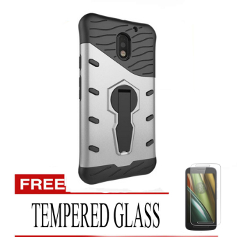 Gambar Case Hybrid Sniper Slim Armor with 360 Degrees Rotation Durable Kickstand for Moto E3 Power   Abu + Tempered Glass