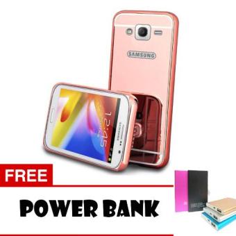 Gambar Case Metal Samsung Galaxy J1 2016 Bumper Mirror Slide   Rose Gold +Free PowerBank