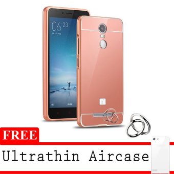 Gambar Case Mirror Aluminium Bumper untuk Xiaomi Redmi Note 2 Pro   RoseGold + Gratis Ultrathin